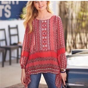 Sundance Mara Tunic, Red Boho Blouse Size Large